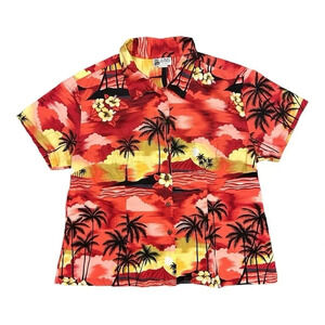 Vintage Aloha Republic Hawaiian Sunset Red Cotton Women's Hawaiian Shirt Size XL